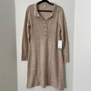 Adventura Wool Blend Large Martell Oatmeal Button Ribbed Comfy Mid Sweater Dress